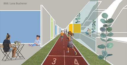 3-D-Visualisierung eines Innenraumes in einem Schulgebäude