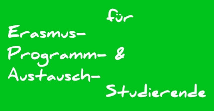Schriftzug: Erasmus-, Programm- und Austauschstudierende