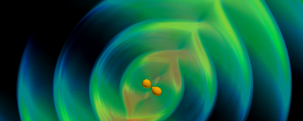 greenish simulation of merging double neutron star system - 