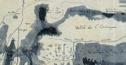 Ausschnitt aus einer Tagebuchseite mit Skizze des Orinoco-Flusstals