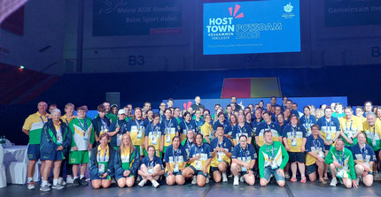 Bild von der australischen Delegation der Special Olympics bei der Get Together Party in der MBS-Arena
