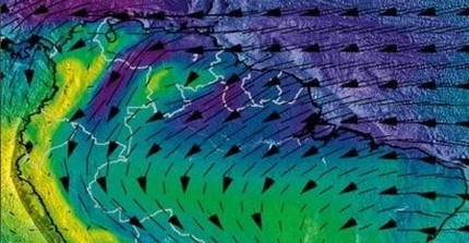 Mittlere Windgeschwindigkeit an der 850 hPa Druckfläche über Südamerika im Südsommer