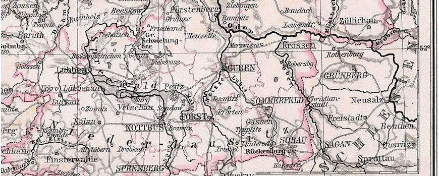 Ausschnitt Provinz Brandenburg 1905 mit Lage von Züllichau