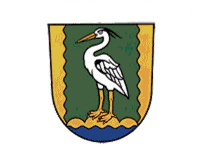 Wappen mit Reiher auf grünem Hintergrund