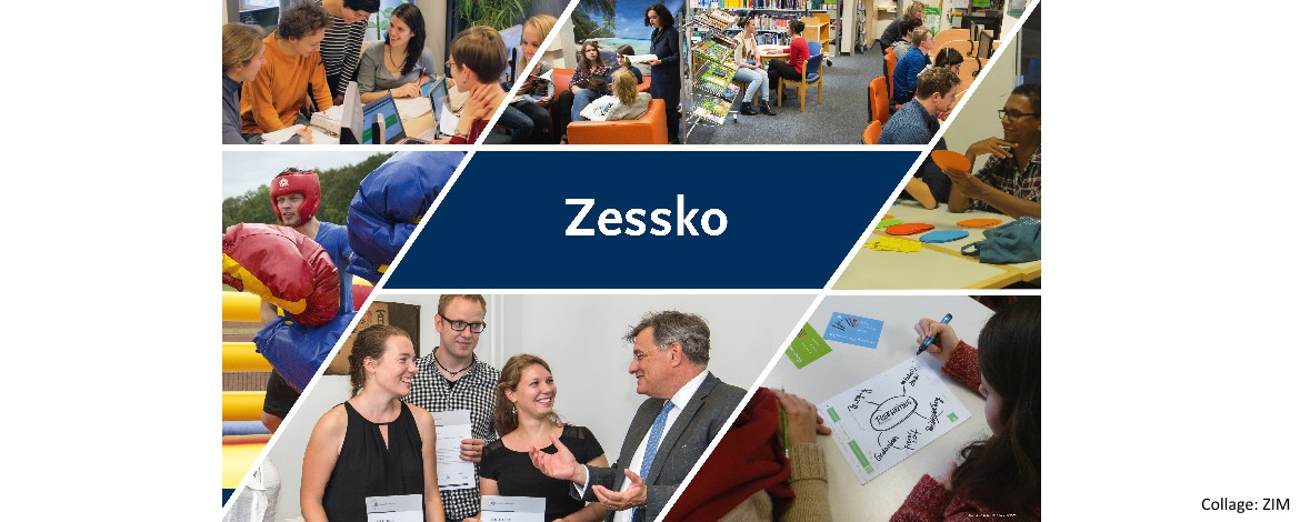 Collage of visual impressions revolving around the Zessko wordmark; image: ZIM