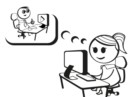 ein comicmaennchen schaut auf einen bildschirm und denkt an einen freund der dasselbe auf seinem computer sieht