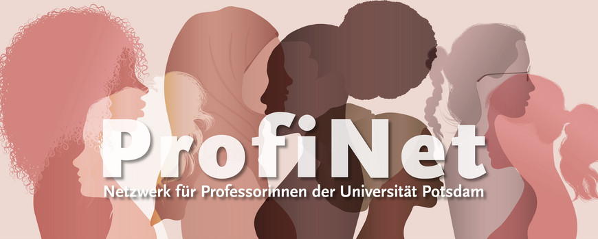 Grafik mit Silhouetten diverser Frauen. ProfiNet: Netzerwerk der Professorinnen der Universität Potsdam.