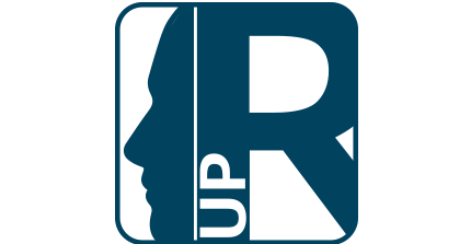 Logo Reflect.UP - ein nach links schauendes menschlichen Profil, welches an den Buchstaben R grenzt