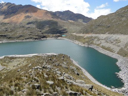 Lowering level of a mountain lake in the Andes