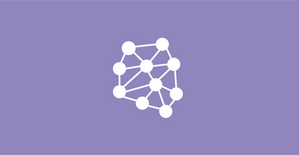 Weißes Netzwerk-Icon auf lila Hintergrund.
