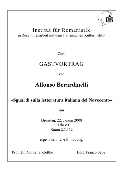 Potsdamer Vorträge zur Italianistik im Wintersemester 2007/08