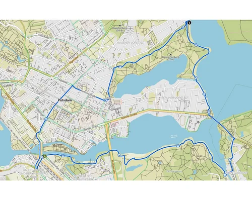 Karte der Route Fahrradtour PoGS von Potsdam Hauptbahnhof über Babelsberg, Meierei Potsdam, Am Neuen Garten, Potsdam Hauptbahnhof.