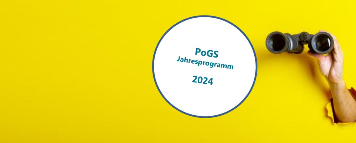 Bild mit Fernglas und beschrifteter Bubble: PoGS Jahresprogramm 2024 - 