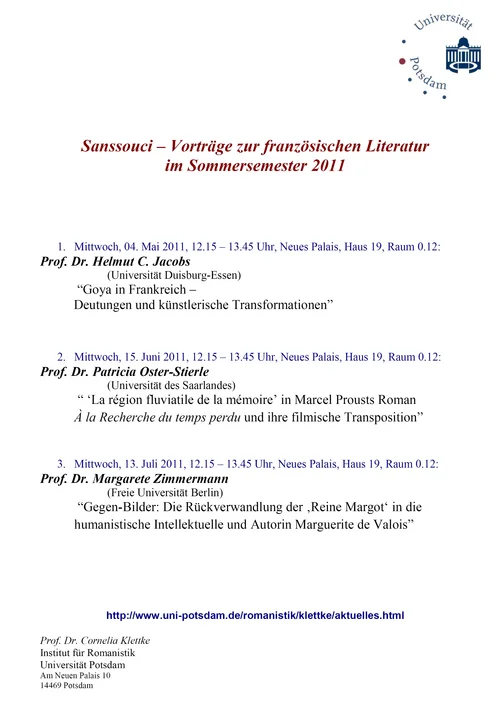 Sanssouci – Vorträge zur französischen Literatur im Sommersemester 2011