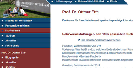 Screenshot aus der Webseite des Lehrstuhls von Prof. Dr. Ottmar Ette