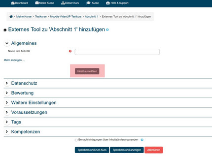 Schaltfläche Inhalt auswählen