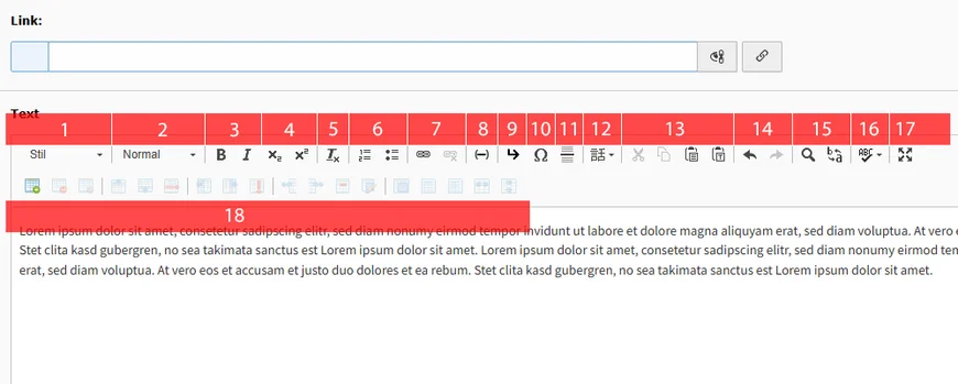 Funktionsumfang des Rich Text Editors