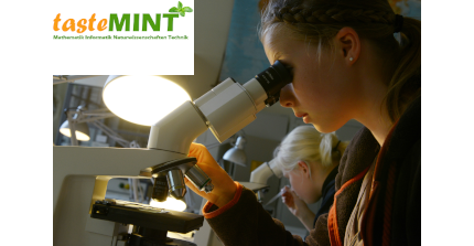 Eine Schülerin schaut durch ein Mikroskop.