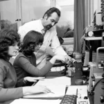 Students in a practical course on physics, 1974