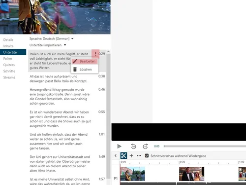 Bearbeiten von Untertiteln