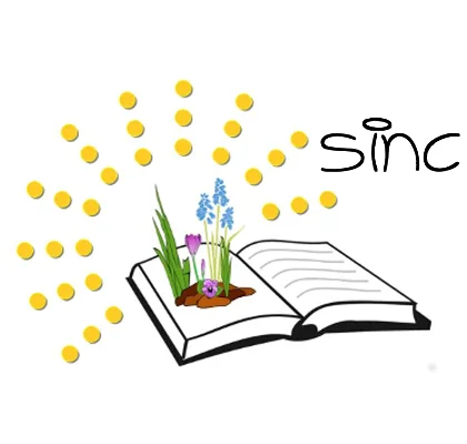 Logo von SiNC (Blumen, die aus einem Buch wachsen, umgeben von einer Sonne)