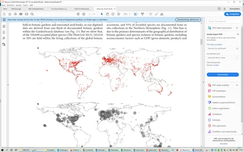 Map showing the distribution of botanical gardens on the world map