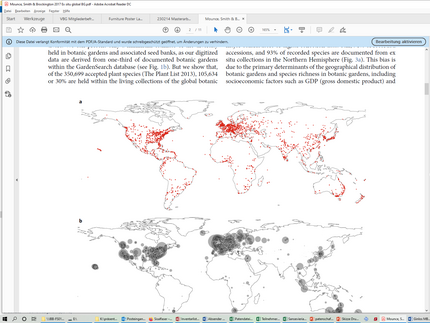 Map showing the distribution of botanical gardens on the world map