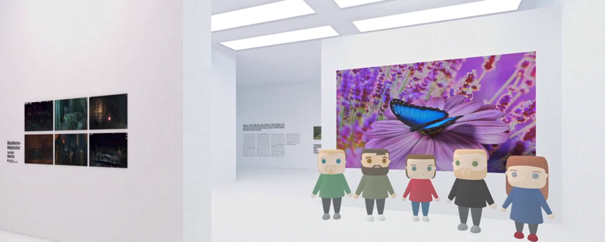 Screenshot from the virtual exhibition with the team as avatars