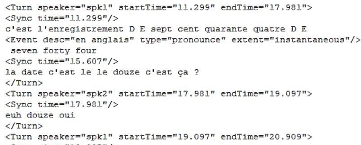 Ausschnitt aus einem Transkript in XML - 