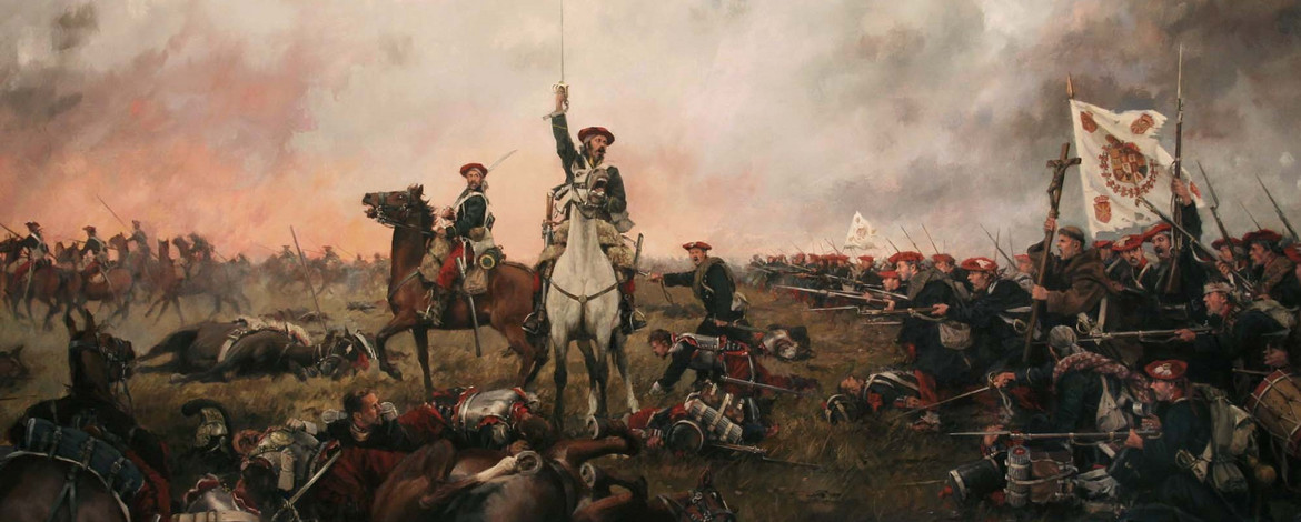 Calderote (Erster Karlistenkrieg) 1998, von Augusto Ferrer Dalmau (*1964). Eine idealisierte Darstellung des Sieges der Karlisten in der Schlacht von Villar de los Navarros (1837).