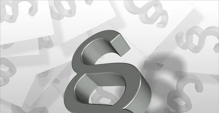 Button zur Unterseite Gesetze und Vereinbarungen: Das Bild zeigt ein dreidimensionales, metallisch-glänzendes Paragraphen-Symbol (§) in Silber, das im Vordergrund steht. Im Hintergrund sind zahlreiche weitere, kleinere und verschwommene Paragraphen-Symbole in Grau- und Silbertönen zu sehen.