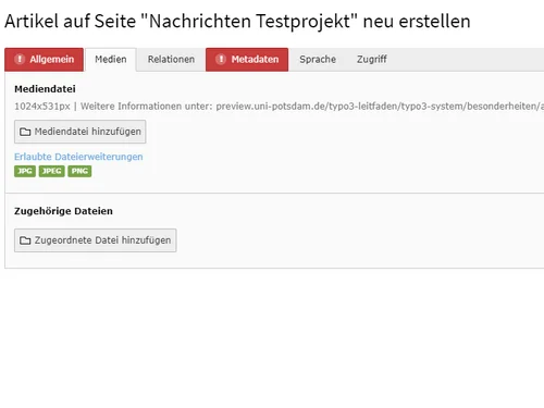 Ansicht des Tabs Medien