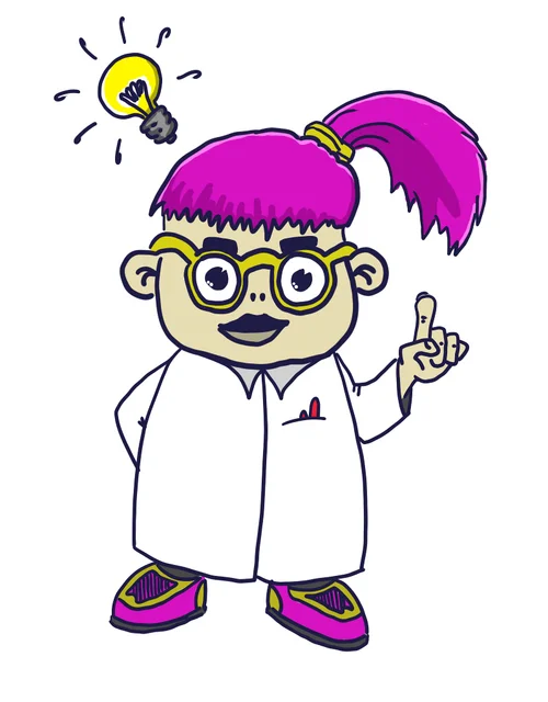 Researcher with pink hair that has an idea