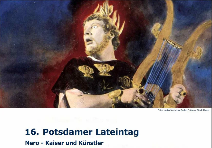 Ein erschrockener Nero mit einem Saiteninstrument in der Hand