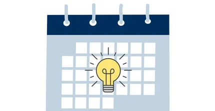 Kalender mit Glühbirne darauf.
