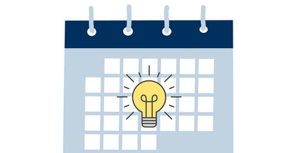 Kalender mit Glühbirne darauf.