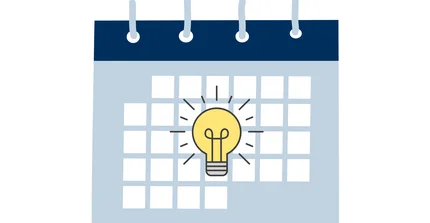 Kalender mit Glühbirne darauf.