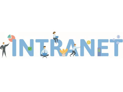Schriftzug "Intranet" mit darum platzierten Figuren
