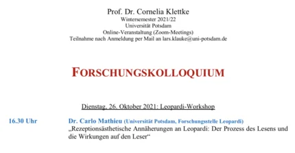Programm Forschungskolloquium & Workshop Leopardi