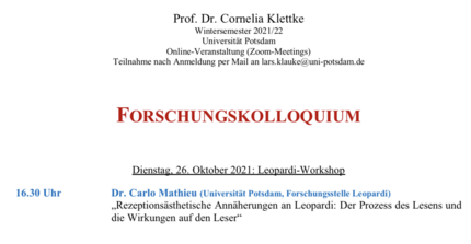 Programm Forschungskolloquium & Workshop Leopardi