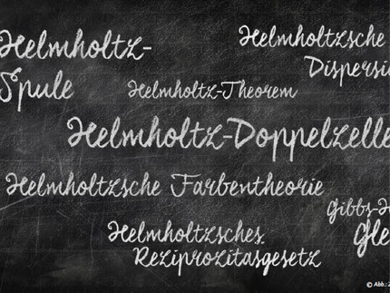 Schwarze Tafel mit Formeln und Sätzen von Hermann von Helmholtz