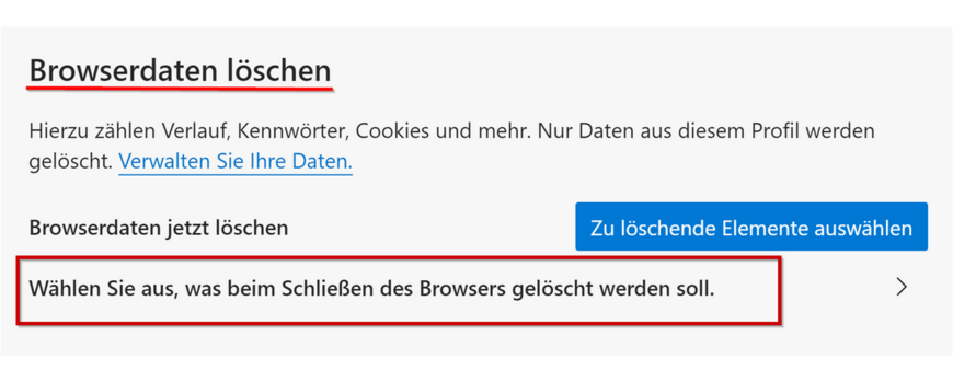 Menüpunkt Edge Browserdaten löschen