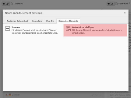 Inhaltselement "Datensätze einfügen" anlegen