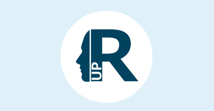 Logo Reflect.UP - ein nach links schauendes menschlichen Profil, welches an den Buchstaben R grenzt