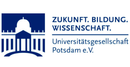 Logo of the university society Potsdam blue font on a white background