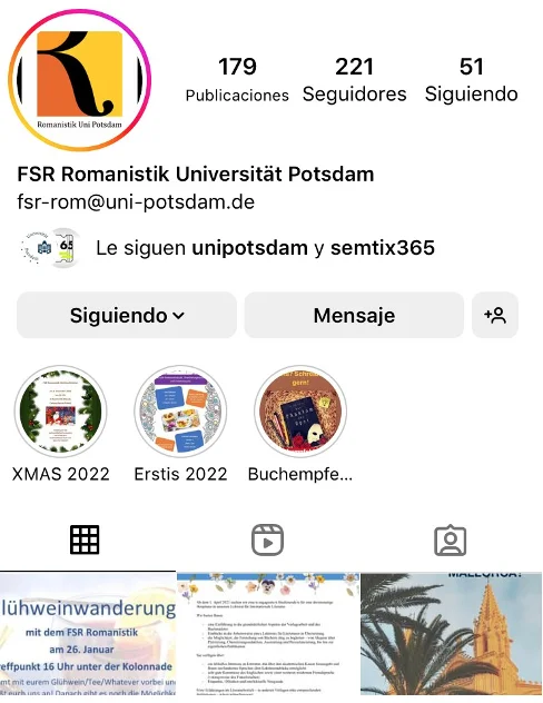 Screenshot Instagram F.S.R. Romanistik Uni Potsdam