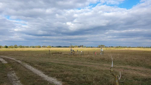 Die Wetterstation ist inmitten der Auwiesen zu sehen.