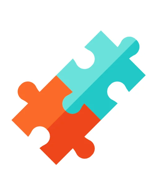 Zwei Puzzlestücke, die zusammengefügt sind.