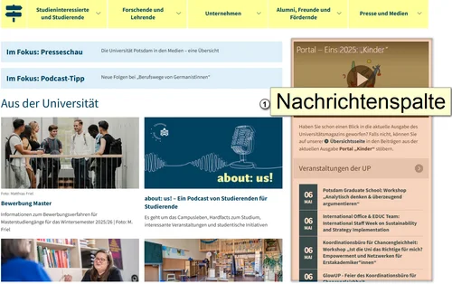 Optisch hervorgehobene Darstellung der Nachrichtenspalte