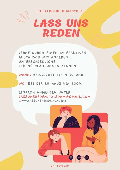 Flyer mit der Aufschrift: Die lebende Bibliothek. Lass uns reden.
